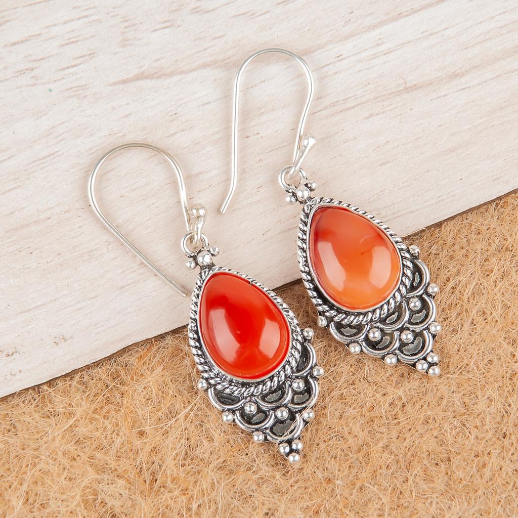 Carnelian Gemstone 925 Sterling Silver Jewelry Earrings For Mother's Day Gift EE-85-26