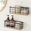 Iron Storage Baskets Wall-Mounted Shelves Removable Wooden Base Storage Cabinet Baskets