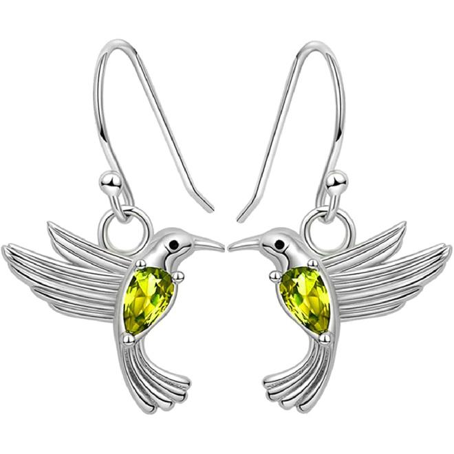 Hummingbird Earrings for Women Silver Bird Earrings Crystals Hummingbird Drop Earrings Colorful Rhinestone Flying Hummingbird Earrings Birthday