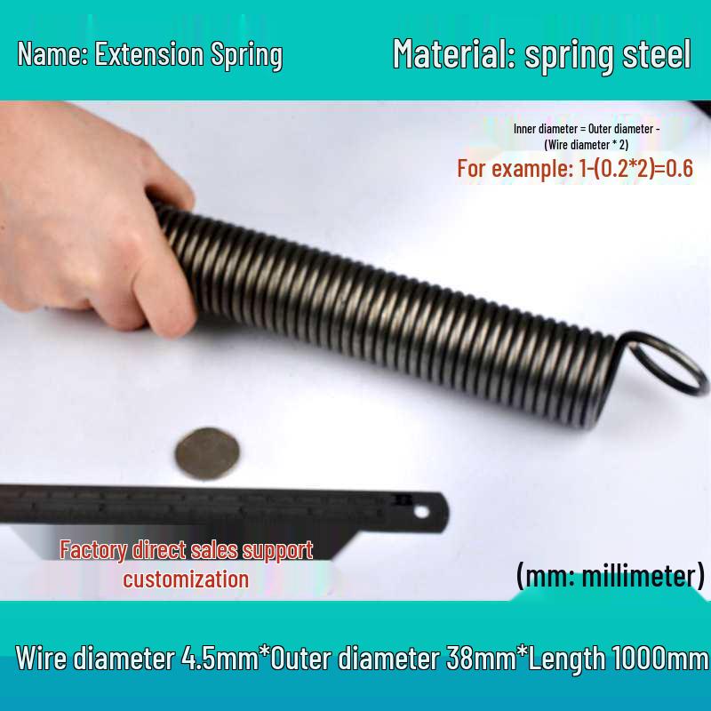 1m Spring Coil Extension with Hook - Strong Tensile Force, Thin Soft Sheath, for Tarpaulins & Sliding Doors