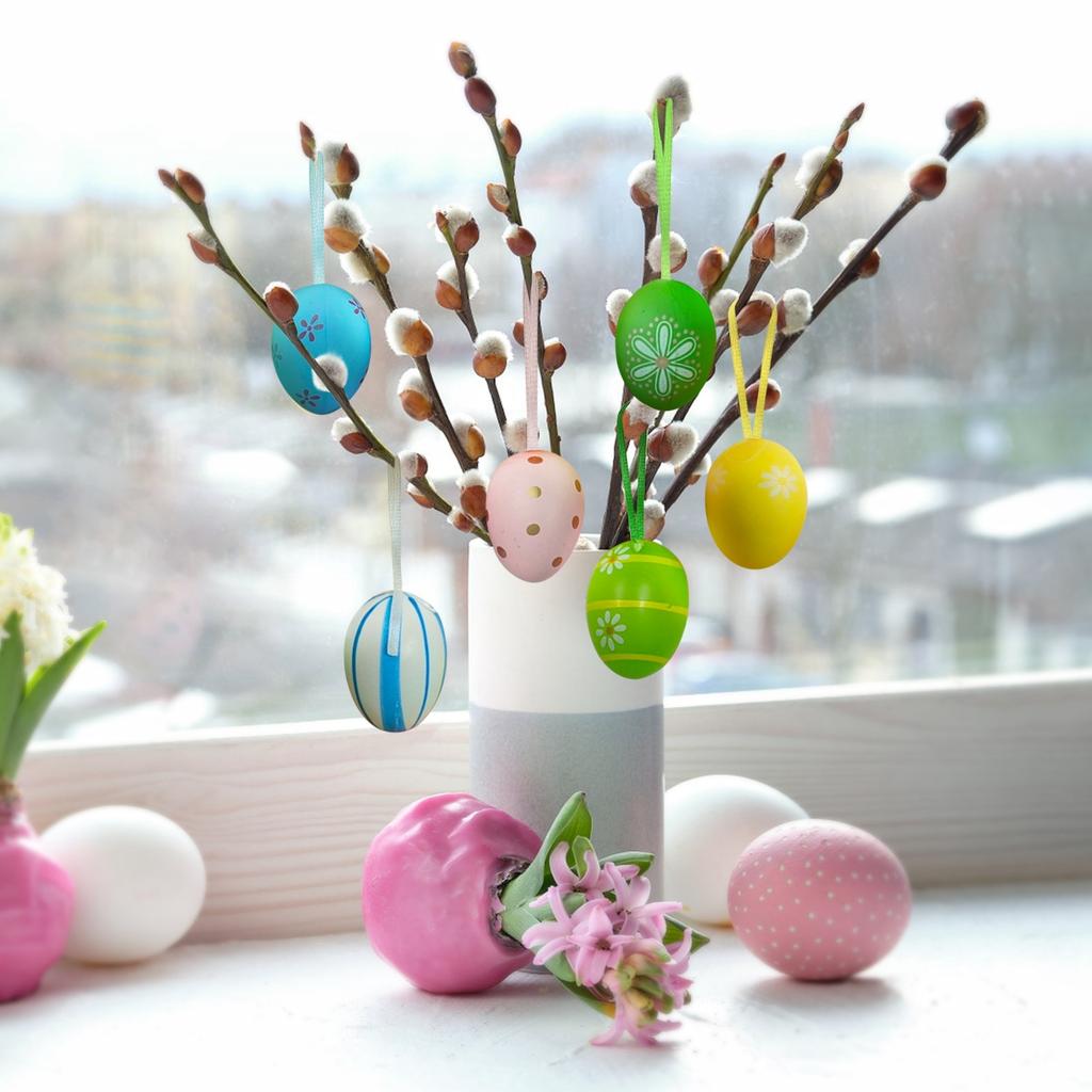 12ks Vzor Velikonočního vejce Vajíčko Párty K zavěšení Malovaná Simulační Plastová Vejce