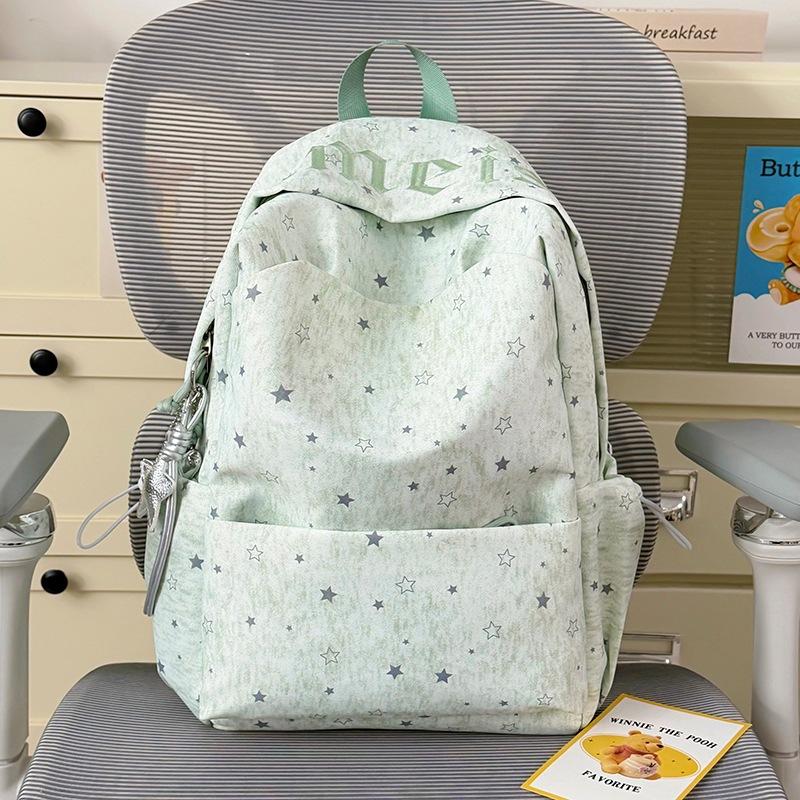 Schoolbag French Cold Fog Tone Star Full Print Schoolbag Ins Niche Girl School Commute Travel Versatile Backpack