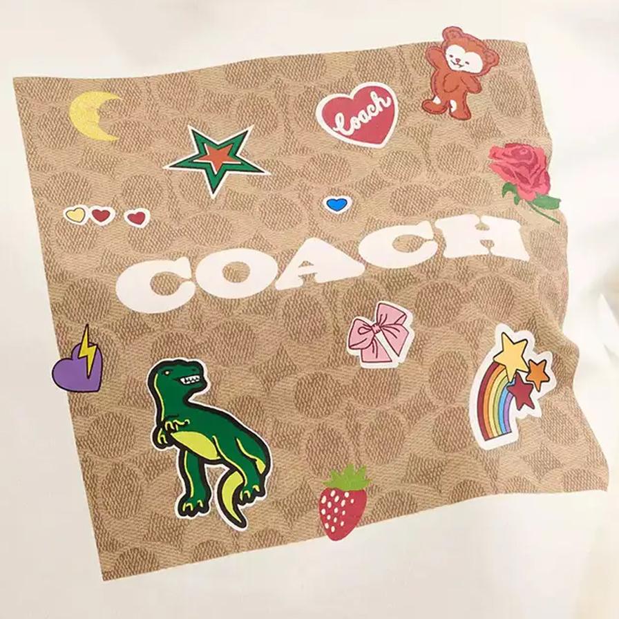 Coach Logo Letter Print Round Neck Short Sleeve T-Shirt Women Tops Cream CX172-CRM