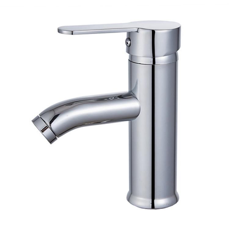 Electroplated Stainless Steel Bathroom Faucet with Bent Spout for Hot and Cold Water