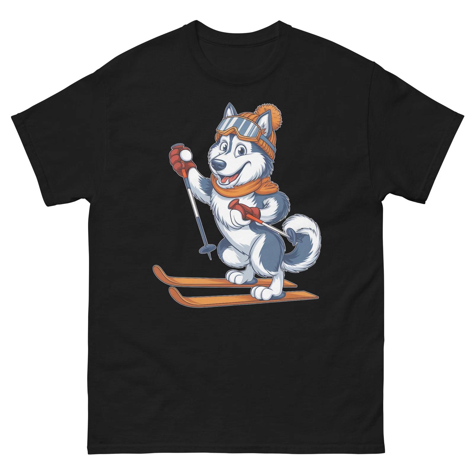 Husky Dog Skiing Fun Ski Skier Shirt T-Shirt S