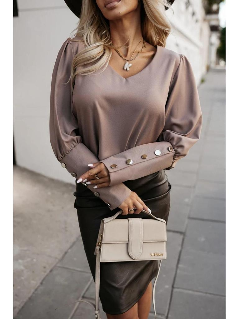 2024 Autumn Women's V-Neck Long Sleeve Button Shirt Top