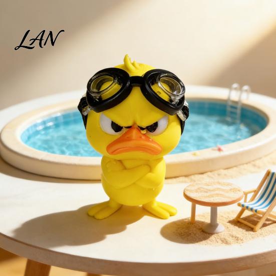 Funny Angry Duckling with Goggles Duck Figurine, Cute Yellow Desk Decoration, Little Standing Figurine for Decor Ornament Shelf, Car Dashboard