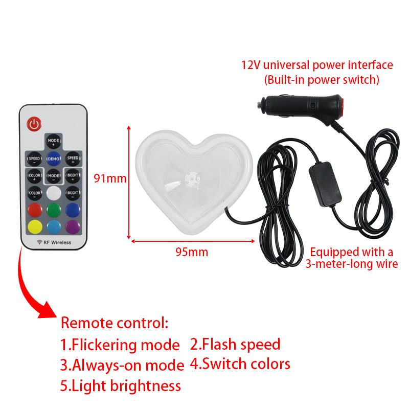 Heart-shaped seven-color neon car interior decoration atmosphere light decoration car window LED atmosphere light