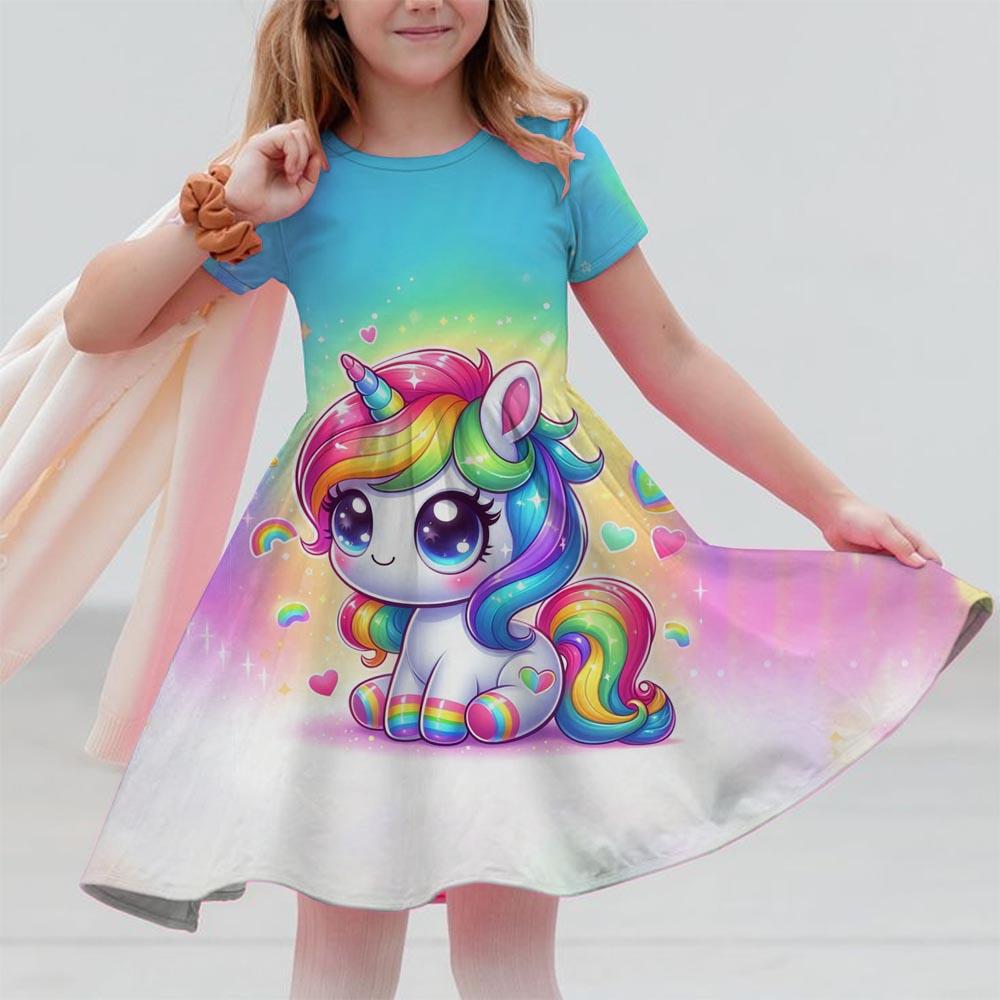 Girl Unicorn Cartoon Clothing Children's Clothing 3-14 Children's Birthday Party Clothing Children's Casual Clothing