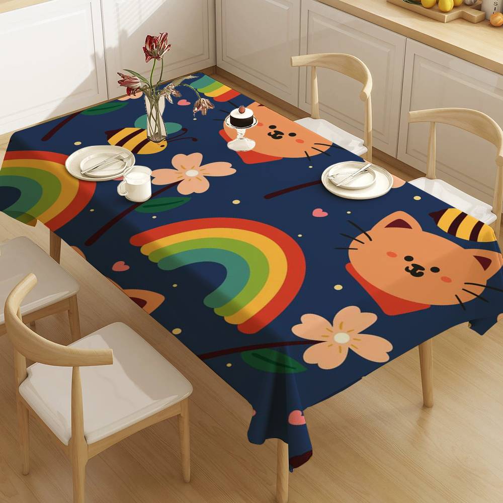 Cloud Rainbow Cartoon Waterproof Rectangle Tablecloth Fiesta Home Decor Dining Room Decor Reusable Table Cover Party Supplies