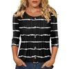 Women's Fashionable Casual Three,quarter Sleeve Button Plaid Striped Print Round Neck Top