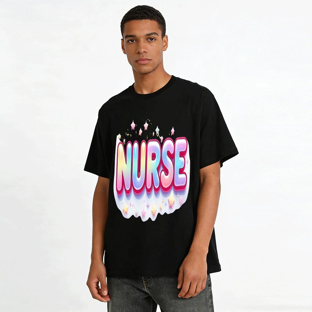 Gradient NURSE Star Print Casual Top Women's Comfortable Versatile T-shirt Pure cotton T-shirt