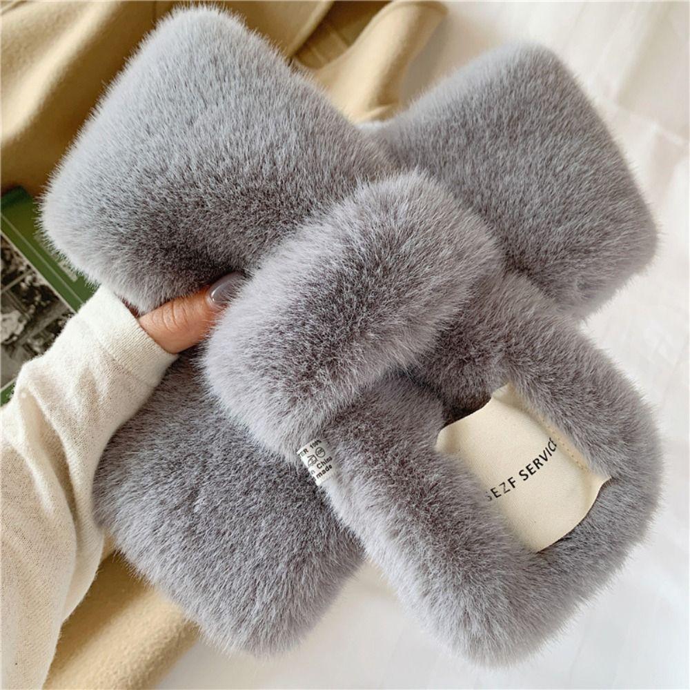 Faux Rabbit Fur Plush Scarf Fake Collar Pure Color Bib Retro Women Winter Scarves  For Girls