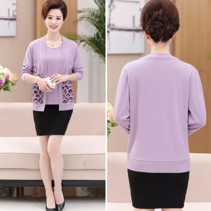 2PCS Spring/SummerAutumn Women's Knitted Cardigan Sweater + Short Sleeve Knitted T-Shirt Two Piece Set Plus Size Open-front Knitted Jacket