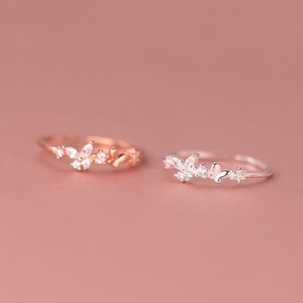 Real Money 925 Sterling Silver Zircon Crystal Butterfly Finger Rings For Women Girls Money 925 Wedding Party Jewelry Gift