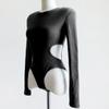 European and American Hollowed Out Spicy Girl Slim Fit Versatile Jumpsuit Sexy Street Trend Slimming Round Neck Long Sleeved Top for Women