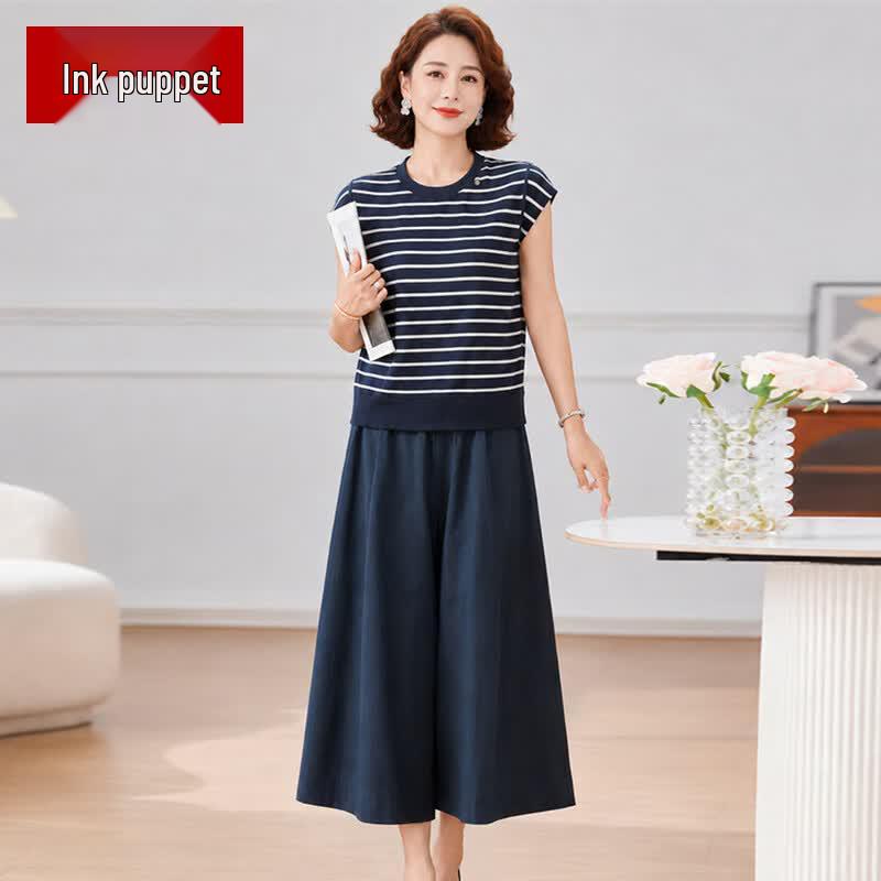 Women s Striped Short Sleeve T-Shirt & Pants Set 3XL