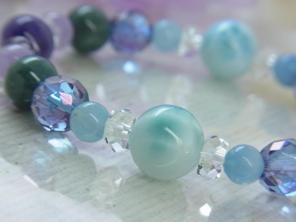 Larimar Charoite Bracelet Lavender 34 D9 [LARIMARMJ] Large Aurora-colored Amethyst/Burmese Jade/Aquamarine