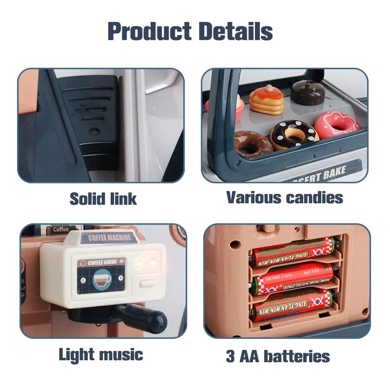 Non-Toxic 3 In 1 Coffee Machine Toy Set Kitchen Toys Simulation Food Bread Coffee Cake Pretend Play Shopping Cash Register Toys For Kids