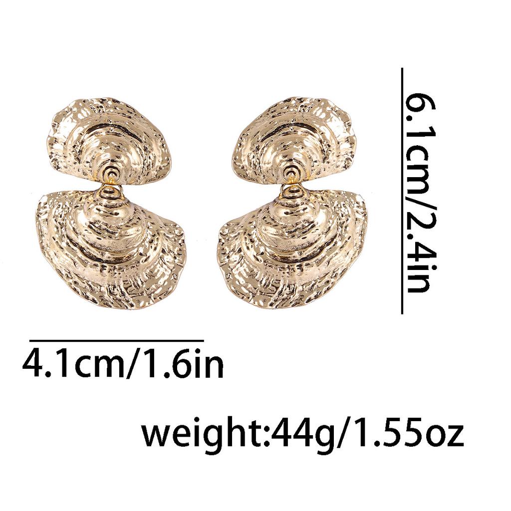 Personalized retro trend, light luxury style, design sense, alloy double shell-shaped earrings, beach vacation accessories