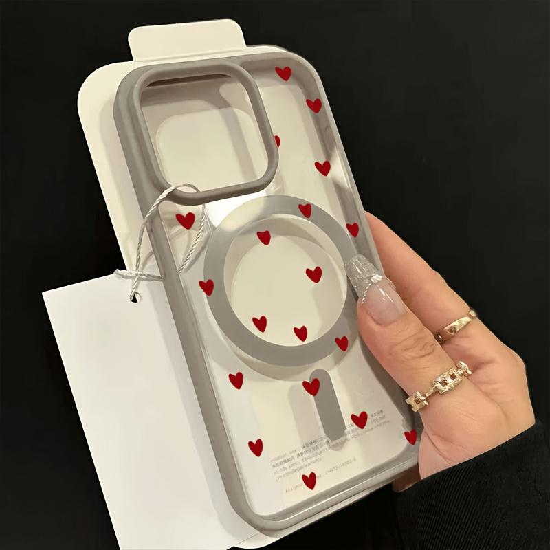 Fashionable red heart-shaped pattern phone case suitable for iPhone 17 16 15 14 13 12 11 Pro/Max/Plus anti drop and shockproof