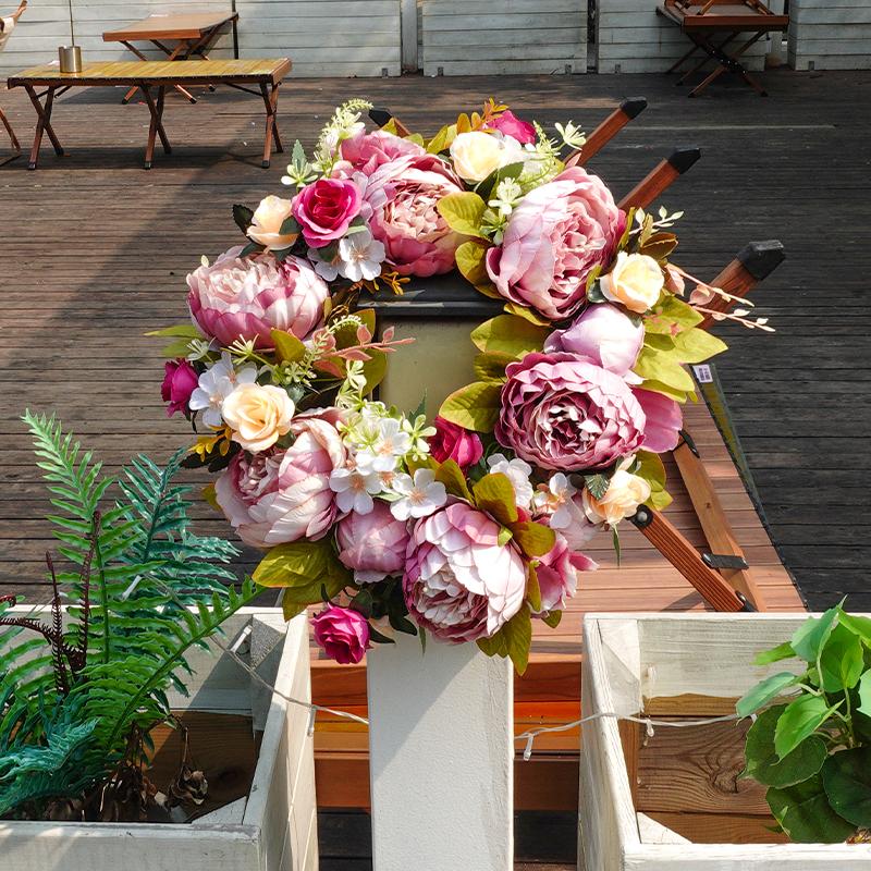 Artificial Peony Wreath Hanging Door Decoration Wedding Lintel Flower Wedding Christmas Wreath Living Room Holiday Decoration