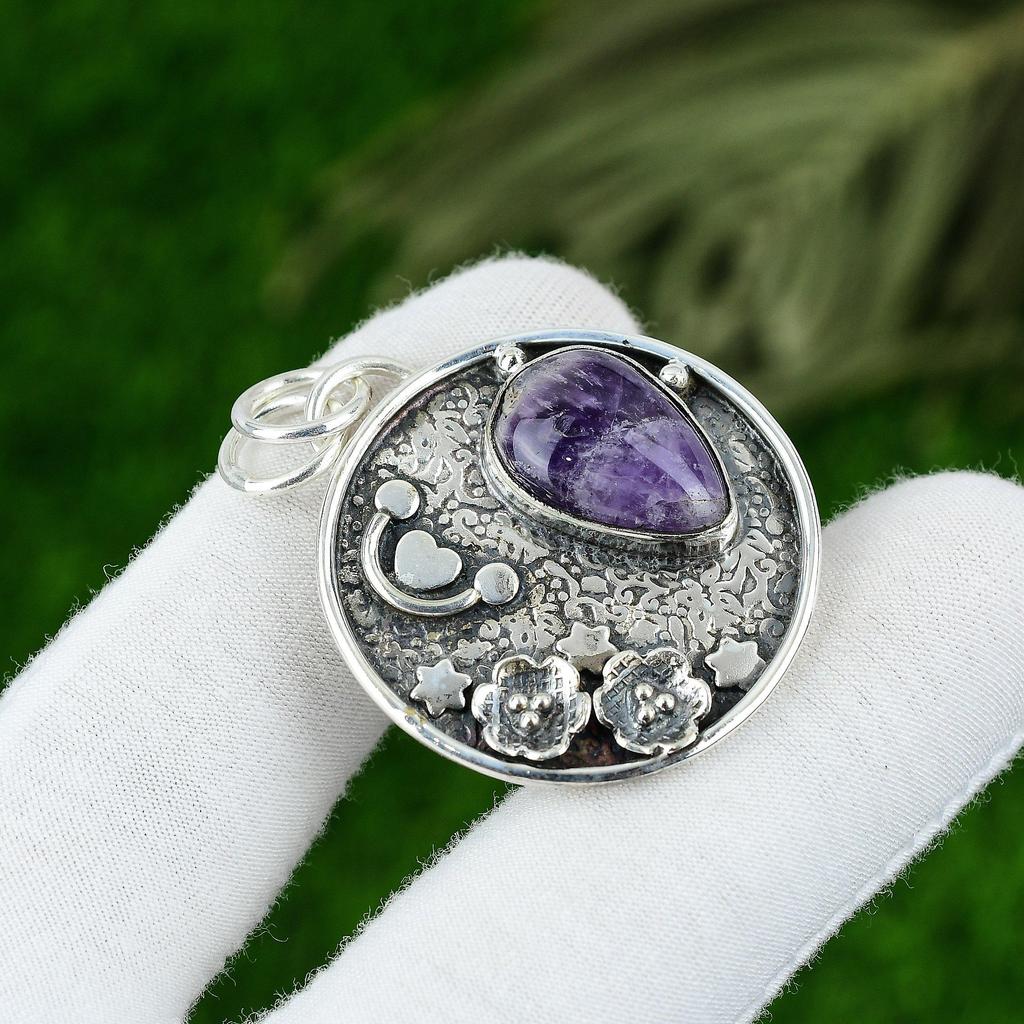 Natural Chevron Amethyst Gemstone Jewelry 925 Sterling Silver Pendant For Girls