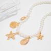 Holiday ocean wind shell starfish pendant necklace set, simple imitation pearl gravel necklace for women