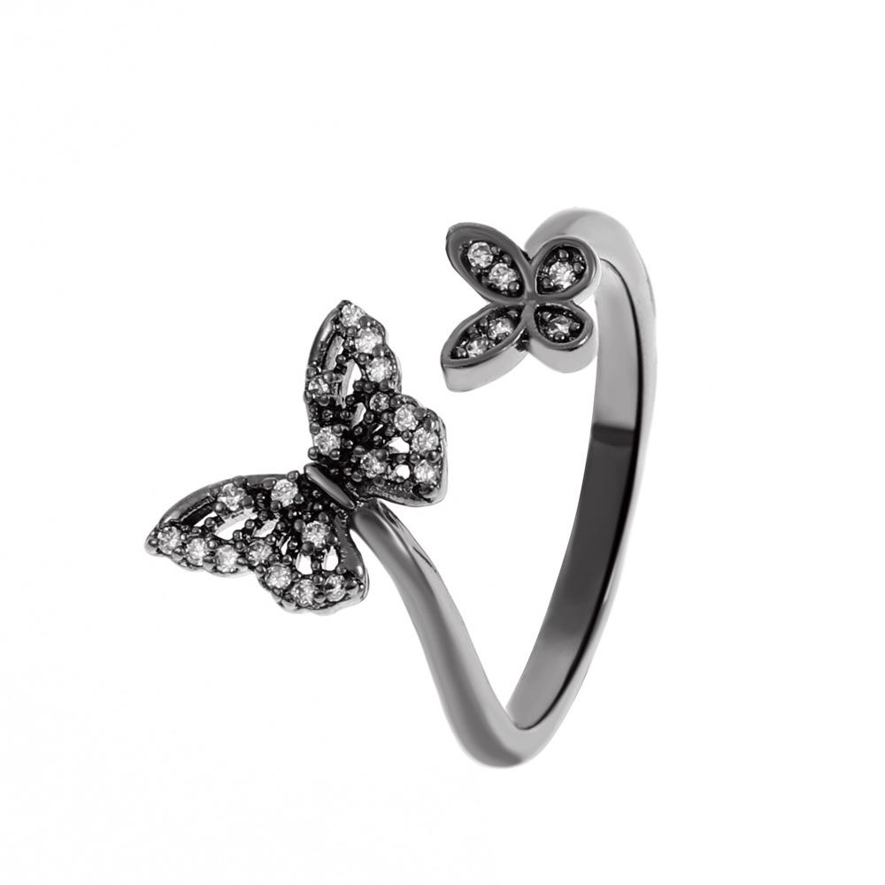 Elegant Butterfly Copper Ring with Geometric Diamond Design - Adjustable for Women