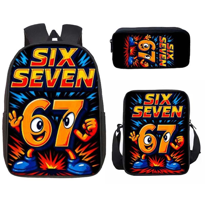 Nummer 67 Cartoon Schooltas Basisschool Rugzak Zes Zeven Kinder Tas Lunchtas Etui Drie Delen Set Backpack