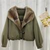 New winter mink fur collar down jacket short loose thickened pie overcome green root mink fur goose down jacket