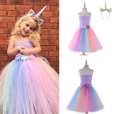 Girls Kid Cartoon Unicorn Rainbow Sleeveless Swing Tutu Dress Formal Party Dress