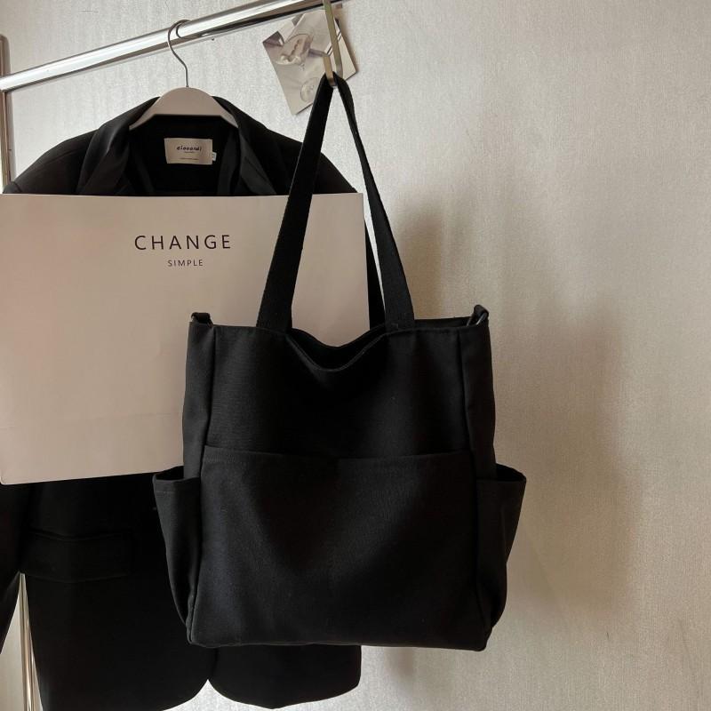 Canvas Bag New Pure Color Simple Casual One-shoulder Crossbody Fashionable Fresh Texture Large-capacity Tote