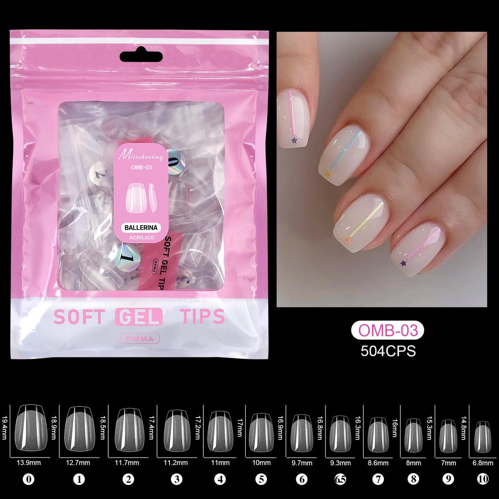 504 Stück Vollabdeckung Weiche Gel-Nageltips Stiletto Mandel Sarg Halbmatt Französisch Falsch Soak Off Aufdrücken Nagelverlängerungsspitzen Kapsel