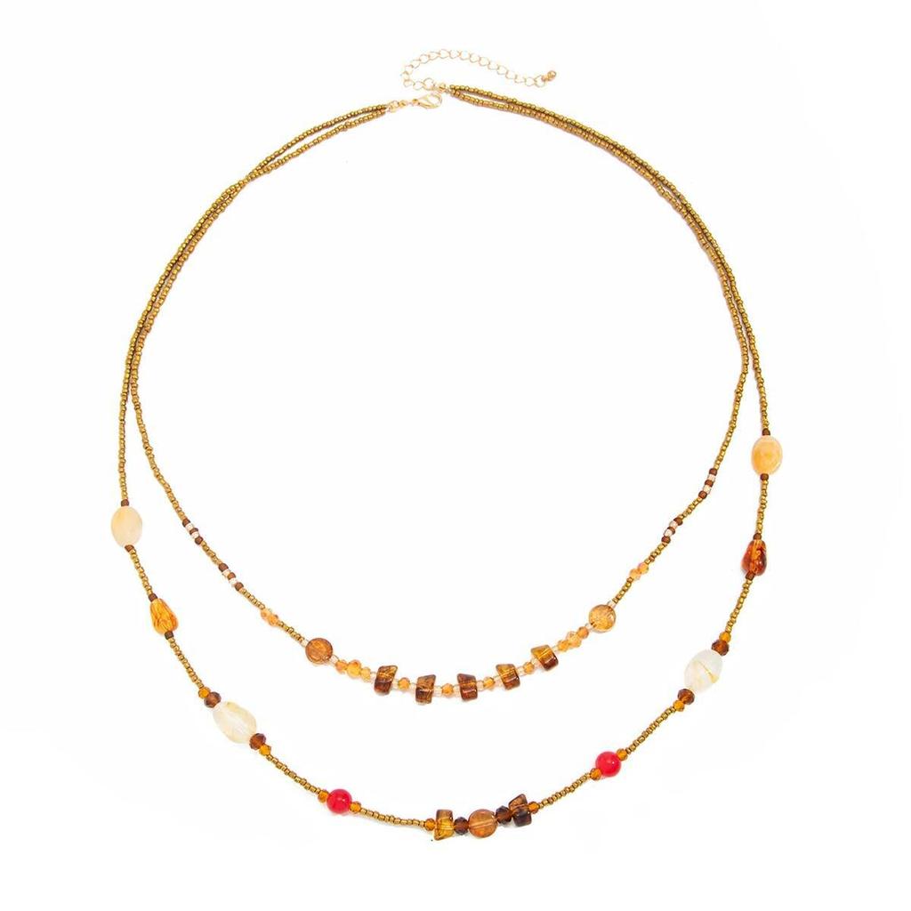 SHIXIN Bohemian Vintage Irregular Crystal Resin Necklace Women Charm Handmade Beaded DoubleLayer Long Sweater Chain Jewelry Gift