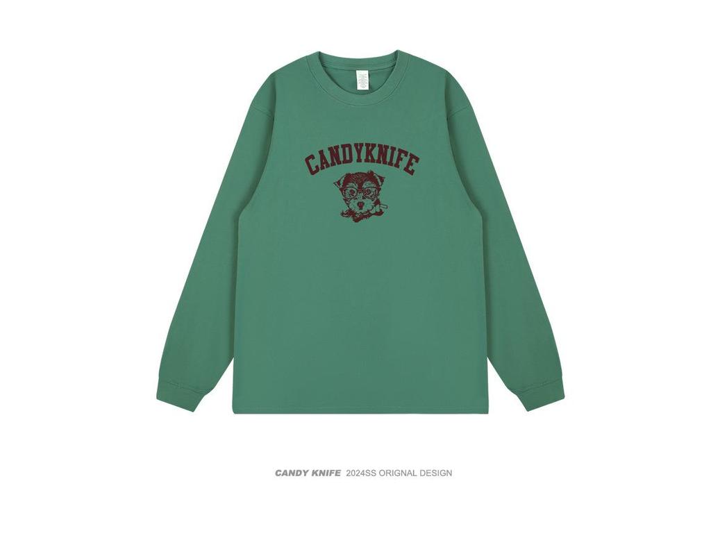 INS Retro Hand-Painted Puppy Print Unisex Loose Long Sleeve T-Shirt