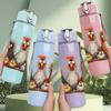 1PC Chicken Rooster Family Pattern 750ml Color Plastic Sports Water Bottle Leakproof Flip Straw Lid Suitable for Sports Office Home Use