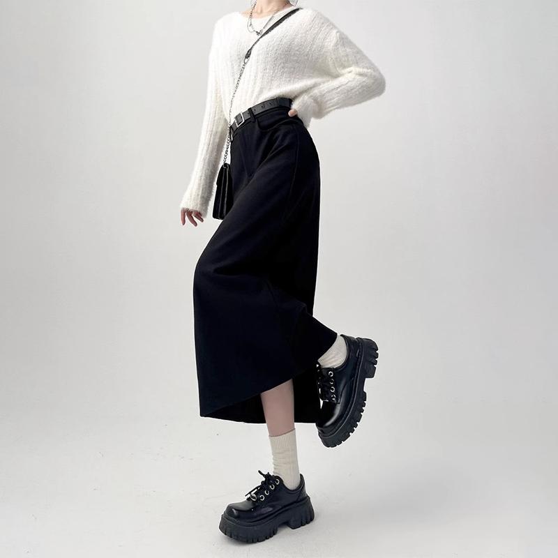 Women Split Suit Midi Skirts Summer Slim High Waist A Line Skirt Female Elegant Casual Office Lady Korean Vintage Black