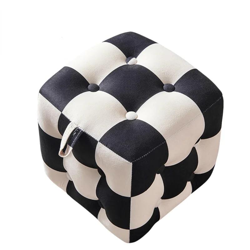 Checkerboard Hallway Ottoman Living Room and Children's Stool with High Elastic Sponge Step Velvet Fabric Pouffe with Storage