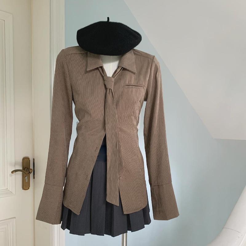 Dámská pruhovaná košile Maillard Dámská nová podzimní/zimní móda High Street Design Feel Lazy Top Francouzská top s dlouhým rukávem