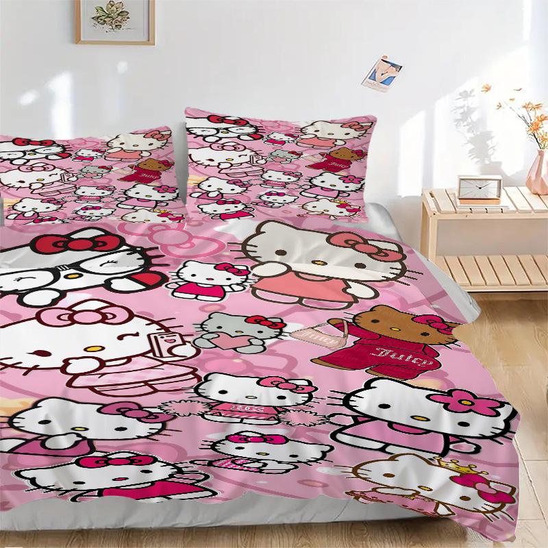 Hello Kitty Party Print 3Pcs Bedding Setduvet Cover With 2 Bedropillowcase Home Birthday Gift