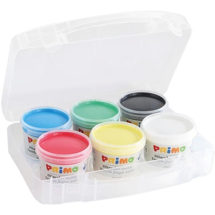 PRIMO 228TXD100SP Textile Finger Paint In 100 Gr. Pot, Multifunction Case, 6 Colours.