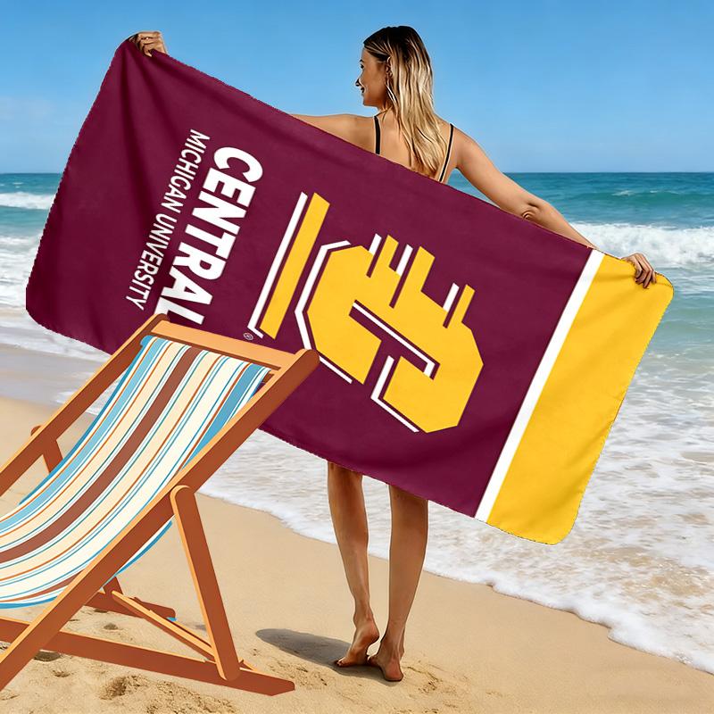 Central Michigan Chippewas Print Beach Towel, Large Soft Quick Dry Towel for Beach Camping Swimming