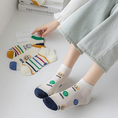 Spring And Summer Mesh Boat Socks Female Cute Smiley Face Cartoon Japanese Student Women'S Socks Summer Thin Shallow Mouth Socks