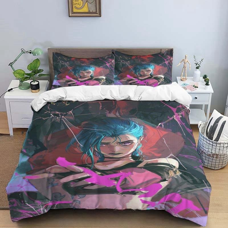 Cartoon Game Jinx Arcane_ League of Legends Bedding Set King Twin Double Child 3 Piece Mircofiber or Polyester Duvet Cover Sets
