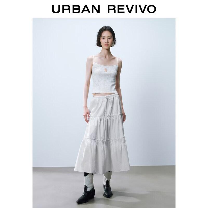 

UR2026 Women s Pastel Casual Tie-Waist Ruffle Trim Skirt XS