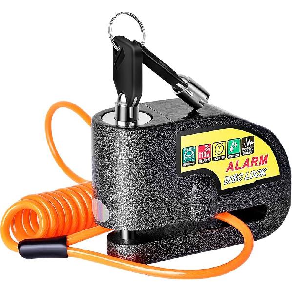 Motorcycle Alarm Disc Brake Lock, Motorcycle Locks Anti-Theft Security Wheel Disc Lock Waterproof 110DB Alarm Sound With 5Ft Reminder Cable Keys And