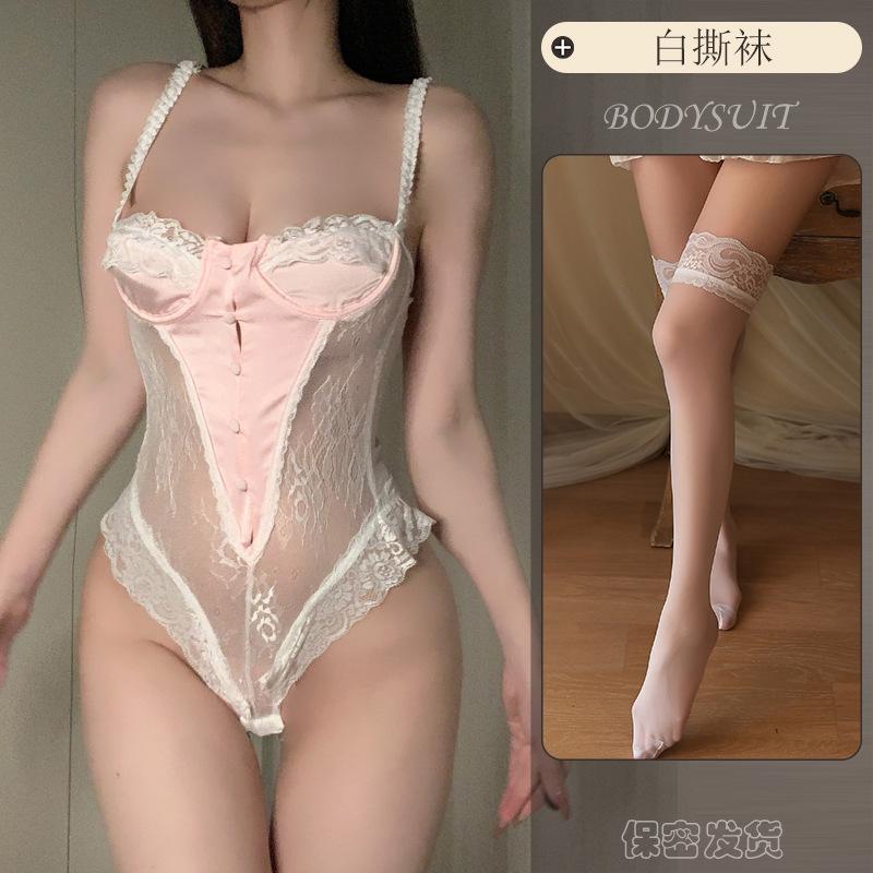 Emotional Underwear, Women's Pure Lace Onesie, Small Chest with Steel Ring, Milk Gathering Shows Big Temptation, High-end Trendy Combat Robe