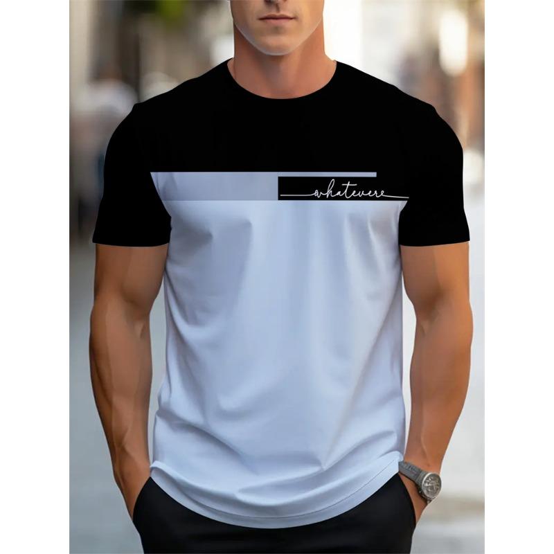 Men's Summer Letter Pattern Printed T-Shirt Men's Breathable Comfortable Simple Round Neck T-Shirt Outdoor Sports Casual Top