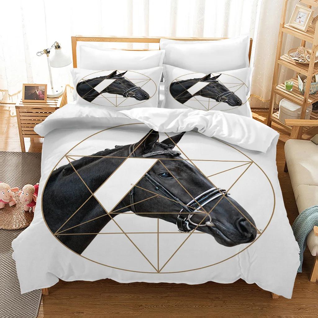 

Gold Line Horse Comfortable Quilt Cover Set for Quen Sized Dimensions Super Soft Comfortable Duvetcover& Pilowcase Print Animal Beding Set Premium 100*200cm Single